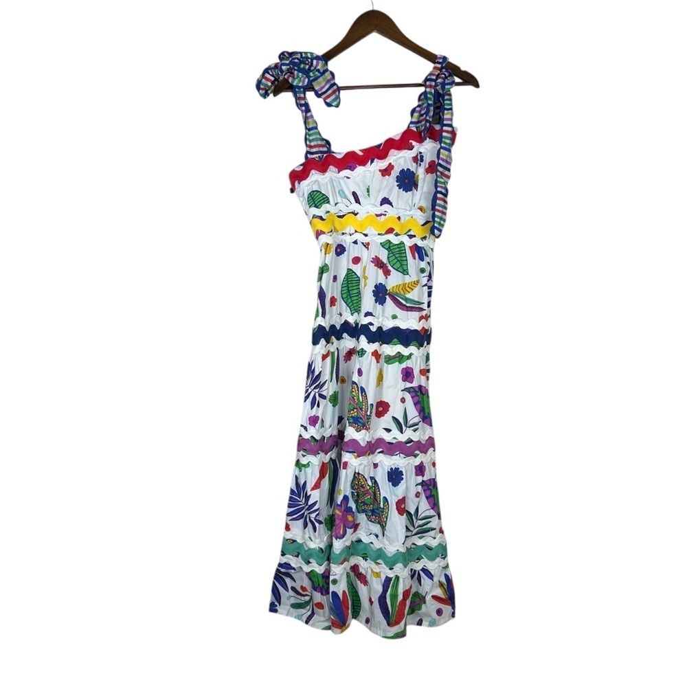 Celia B Floral Midi Dress Multicolor Embroidered A-Line Ruffle Small - Picture 7 of 9